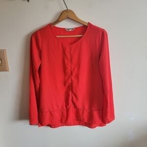PL'EIONE Long Sleeve Lightweight Semi Sheer Red XS Extra Small